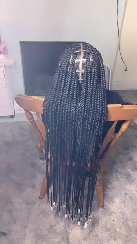 Pin on Hairstyles Jump Box Braids, Knotless Box Braids Large With Beads, Small Long Knotless Braids With Beads, Waist Length Knotless Braids With Beads, Long Medium Knotless Braids With Color, Knotless Braids With Beads, Cute Box Braids, Big Box Braids, Big Box Braids Hairstyles