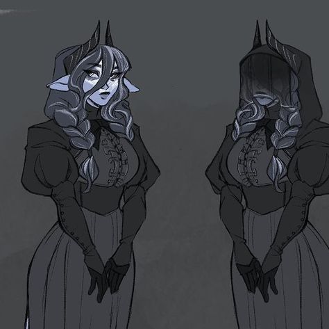 Jimbles on Instagram: "A while back I updated Ophelias design to capture more of her vibe since I got to play her.  Took inspiration from Victorian mourning dresses as it also fit the vibe of mortician more. Pretty happy with where her design is now.  #dnd #dndoc" Mortician Character Art, Victorian Vampire Character Design, Victorian Dnd Character, Dnd Character Design Ideas, Dnd Goth, How To Draw Dresses, Dnd Character Design Inspiration, Dnd Cleric Character Design, Gothic Dnd