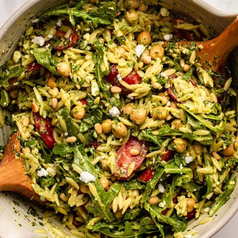 Pesto Rice Salad, Orzo Pesto Pasta Salad, Orzo Salad Recipes Cold, Pesto Orzo Salad, Recipes Pesto, Pesto Orzo, Nut Free Pesto, Classic Pasta Salad, Orzo Salad Recipes