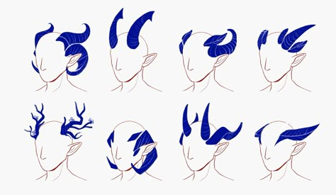 Horns Ideas Drawing, Rwby Dust Types, Teifling Tail Types, Ideas For Characters Design, Cool Horn Designs, Horn Ideas For Oc, Demon Oc Male Horns, Demon Horn Designs, Character Design With Horns