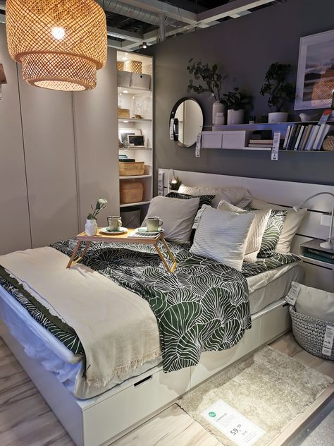 Ikea Showroom Bedroom, Nordli Bed, Ikea Showroom, Bedroom Ikea, Student Bedroom, Ikea Interior, Studio Bed, Cozy Room, Bedroom Storage