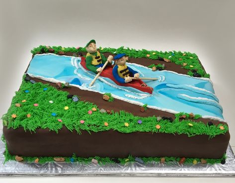 Kayak Cake Ideas, River Cake Ideas, Canoe Cake, River Cake, Kayak Cake, Lake Cake, Swimming Cake, Decor Tort, 50th Cake