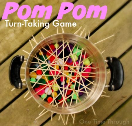 Pom Pom Turn-Taking Game - One Time Through Turn Taking Games For Preschoolers, Preschool Social Skills, Fun Family Games, Sports Theme Classroom, Family Playing, Social Emotional Activities, Social Skills Groups, Preschool Centers, Social Skills Activities