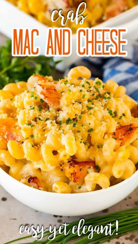 Immitation Crab Recipes, Crab Pasta Recipes, Lobster Mac N Cheese Recipe, Seafood Mac And Cheese, Crab Mac And Cheese, Easy Mac N Cheese, Crab Meat Recipes, Dinner Party Dishes, Creamy Crab