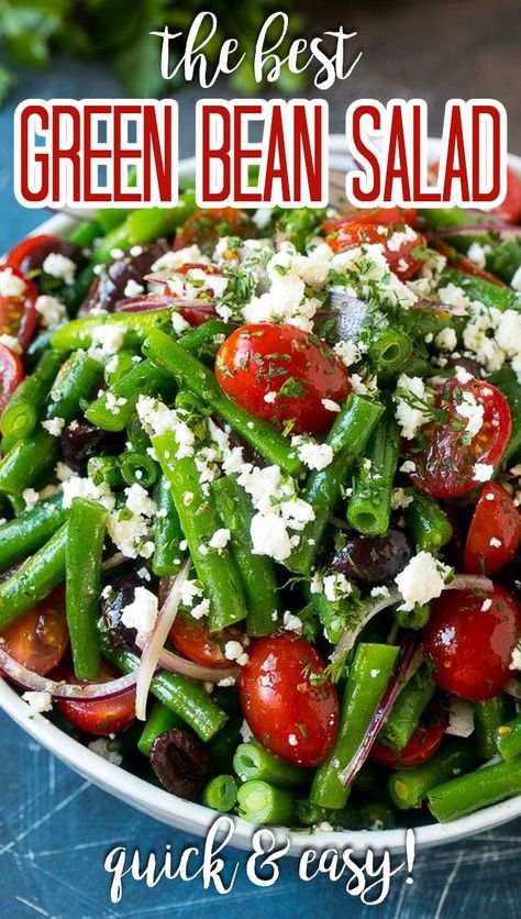 Green Bean Salad Cold, Marinated Green Beans, Feta Cheese And Olives, Bean Salad Dressing, Green Beans Tomatoes, Greek Green Beans, Fresh Green Bean Recipes, Cheese And Olives, Green Bean Salad Recipes