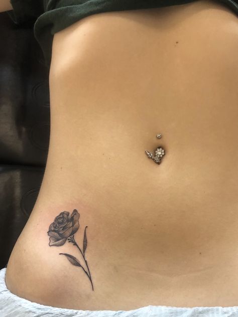 Rose Tattoos Hip, Rose Belly Tattoo, Rose Tattoo Belly, Rose On Stomach Tattoo, Hidden Hip Tattoos Women, Lower Stomach Hip Tattoo, Tattoo On Belly For Women, Tattoo Ideas Hip Bone, Hip Tattoo Men Lower