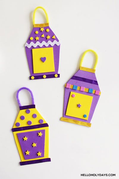 Ramadan Foam Lanterns Craft with Free Template by Hello Holy Days! Easy Ramadan Crafts, Ramadan Crafts For Kids Activities, Eid Crafts Ideas, Ramadan Crafts Diy Projects, Hari Raya Craft, Crafts For Ramadan, Ramadhan Craft, Ramadan Lantern Craft, Ramadan Crafts For Kids