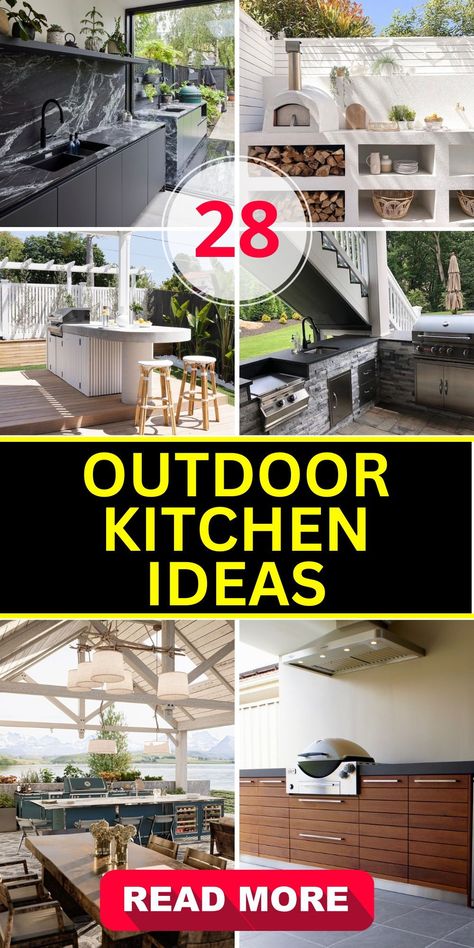 Get creative with DIY outdoor kitchen ideas on a budget, utilizing materials like concrete blocks and reclaimed wood. These projects are perfect for the hands-on homeowner looking to create a unique grill station or dining area without breaking the bank. Our tips and tricks will guide you through the process of turning budget-friendly materials into a stunning outdoor kitchen. Simple Outdoor Kitchen, Rustic Outdoor Kitchens, Small Outdoor Kitchens, Outdoor Cooking Spaces, Outdoor Cooking Area, Modern Outdoor Kitchen, Grill Station, Outdoor Kitchen Island, Outdoor Kitchen Ideas