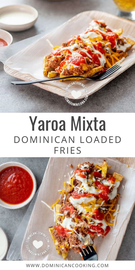 Yaroa, a dish that hails from Santiago, has become the newest classic in Dominican street food. Here's my take on it. #fries #dominicanfries #yaroamixta #side #snack @SimpleByClara| dominicancooking.com Easy Dominican Food Recipes, Dominican Lunch Ideas, Dominican Cooking, Dominicano Recipes, Dominican Recipes, Latino Food, Cultural Food, Plantain Recipes, Dominican Food