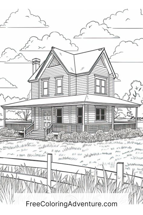 Unleash the artist within you with our free printable red roof farm house coloring page! Ideal for kids and adults alike, this page is not just about coloring - it's about creating, relaxing, and having fun. Get the perfect dose of tranquility in this digital haven, where every stroke of your pencil brings the farmhouse alive. A Coloring Page, House Colouring Pages, Red Roof, The Farmhouse, Free Coloring Pages, Country Living, Printable Coloring Pages, Printable Coloring, Having Fun