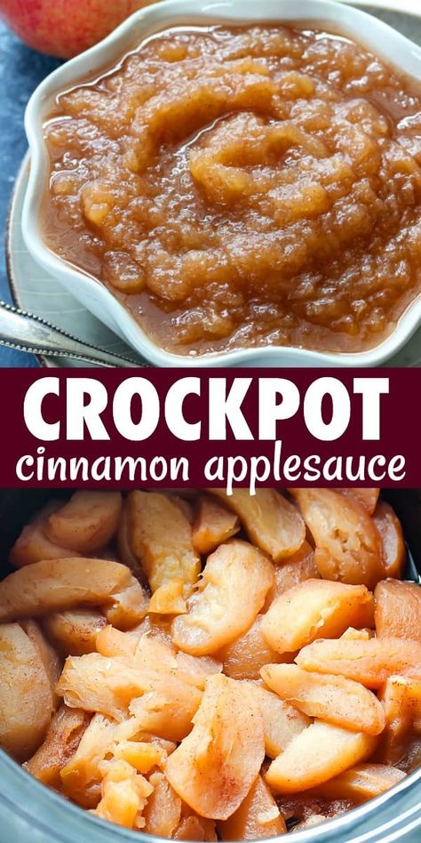 Crockpot Cinnamon Applesauce - homemade applesauce is super easy to make in your slow cooker, and only requires four simple ingredients! This is the perfect snack or treat, and tastes amazing when it's warm! Cinnamon Apple Sauce, Crockpot Applesauce, Cinnamon Applesauce, Apple Recipes Healthy, Applesauce Recipe, Apple Sauce Recipes, Homemade Applesauce, Apple Sauce, Cinnamon Apple