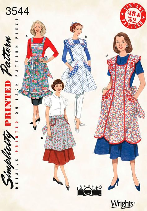 1950s House Dresses and Aprons History Retro Apron Patterns, 1950s Apron, Traditional Aprons, Vintage Apron Pattern, Vintage Style Aprons, Fashion Apron, 1950s Sewing Patterns, Patron Vintage, Retro Sewing Patterns