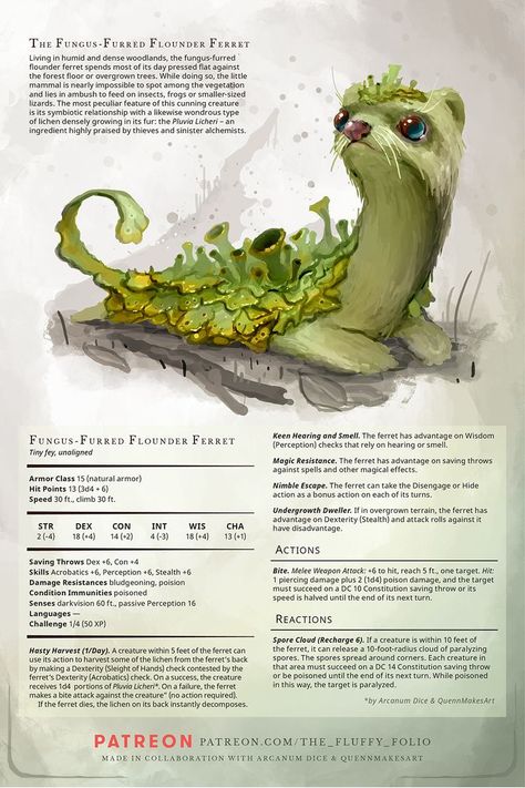 Dnd Bird Companion, Plant Familiar Dnd, Dungeons And Dragons Species, Dnd Level 1 Monsters, Dnd 5e Forest Creatures, Beastheart Dnd, Dnd Flower Monster, Kipine Dnd, Dnd Moss Kitten