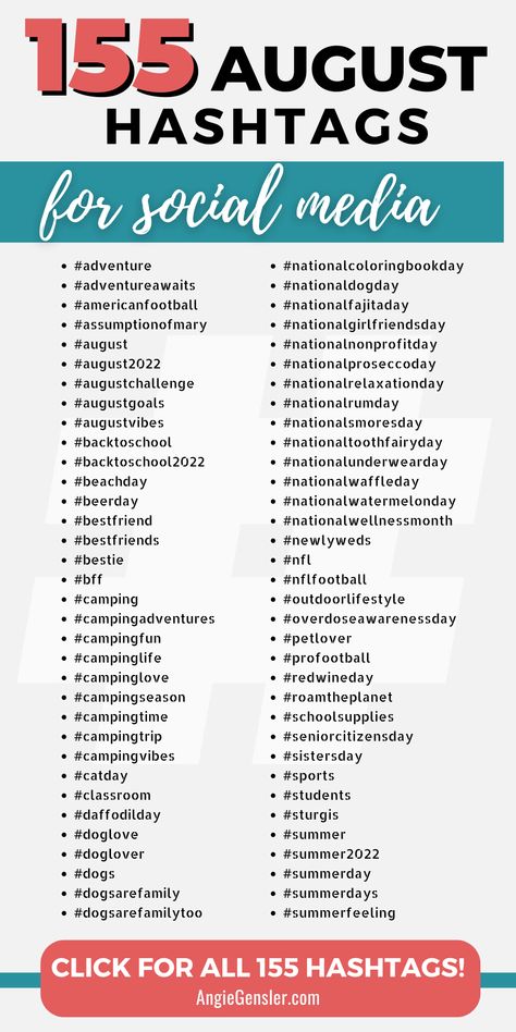 This list of hashtags will help you get better results with your social media marketing in August. These 155 hashtags will get more exposure to your posts and provide you with awesome content ideas! #contentmarketing #socialmediatips Podcast Workflow, List Of Hashtags, Hashtag Ideas, Creative Podcast, Pin Templates, Girlfriends Day, Facebook Tips, Linkedin Tips, Popular Hashtags