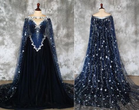 Starry Dresses, Navy Blue Wedding Dresses, Blue Fantasy Dress, Navy Blue Wedding Dress, Medieval Dress Princess, Nature Serenity, Blue Wedding Gowns, Wedding Dresses V Neck, Blue Queen