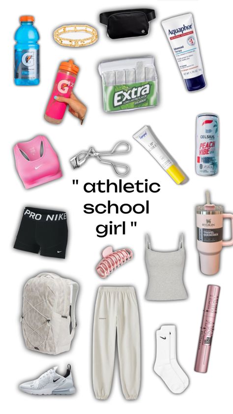 Athlete Aesthetic Outfits, Sporty Room Aesthetic, Preppy Sporty Outfits, Collage Fillers, Nike Pro Outfits, Sporty Room, Athletic Girl Aesthetic, Sporty Girl Aesthetic, Girl Survival Kits