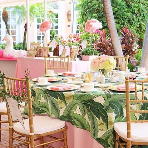 I saw this @palmbeachlately on @vividhuehome this morning and have need obsessed with this fab flamingo and palm beach theme party! Ready for spring and a perfectly pink party ... this afternoon, please! // on another note, y'all are amazing and ordering our Valentine cups and napkins like crazy today! Thank you! We have a limited qty since it is just about 3 weeks away ... We think we have enough, but order soon if you definitely want them for a party or gifting! ❌⭕️ Pink And Green Nursery, Flamingo Baby Shower, Glam Pad, Beach Bridal Showers, Banana Leaf Wallpaper, Palm Beach Style, Tropical Baby Shower, Tropical Bridal, Tropical Bridal Showers