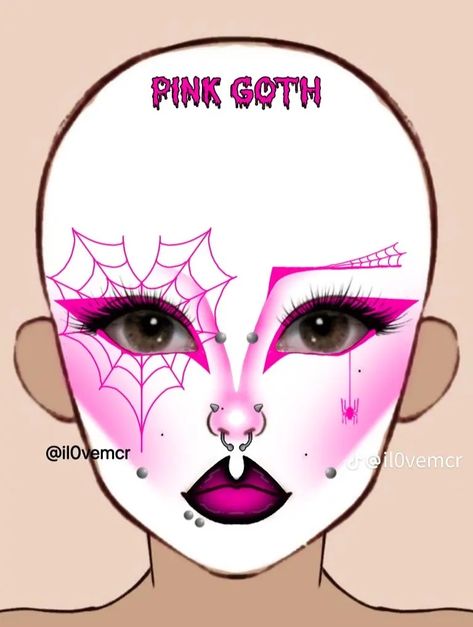 Black And Pink Goth Makeup, Amazing Makeup Looks, Valentines Goth Makeup, Goth Pink Makeup, Pastel Goth Makeup Looks, White And Pink Makeup, Colorful Goth Makeup, Graphic Makeup Looks, Pink Goth Makeup