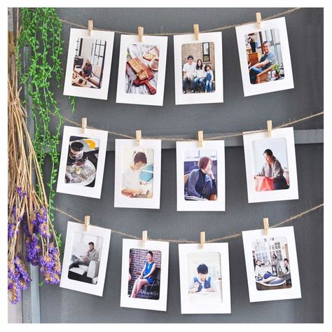 Diy Collage Picture Frames, String Photos, Cadre Photo Diy, Diy Photo Display, Pictures On String, Exposition Photo, Polaroid Wall, Wood Clips, Memory Wall