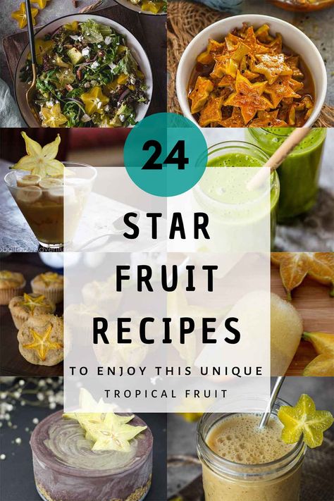 This collection of star fruit recipes shows the amazing versatility of a unique tropical fruit. Whether you go for sweet or savory combinations, you’ll find the perfect one to enjoy with the light, refreshing tang of the fruit. #starfruit #tropical #exotic #tropicalfruit Starfruit Juice Recipe, Star Fruit Recipes, Tropical Fruit Salad, Baking With Coconut Flour, Fruit Chip, Tropical Food, Star Fruit, Smoothie Bowls, Recipes To Make