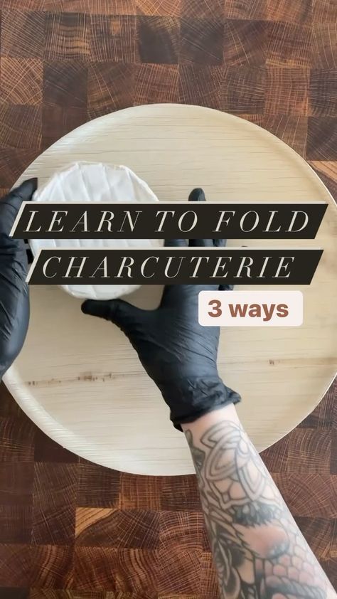 Prosciutto Ribbons Charcuterie, Salami Board Ideas, Prosciutto Folding, Salami River Tutorial, Folding Salami, How To Fold Salami, Folding Salami For Charcuterie, How To Fold Prosciutto For Charcuterie, Cheese And Salami Platter