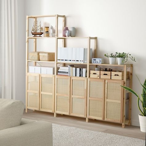 IVAR Shelf unit with doors - pine - IKEA Ikea Ivar Shelves, Ivar Regal, Ikea Regal, Side Units, Ikea Ivar, Pine Doors, Ikea Family, Shelf Unit, Ikea Furniture