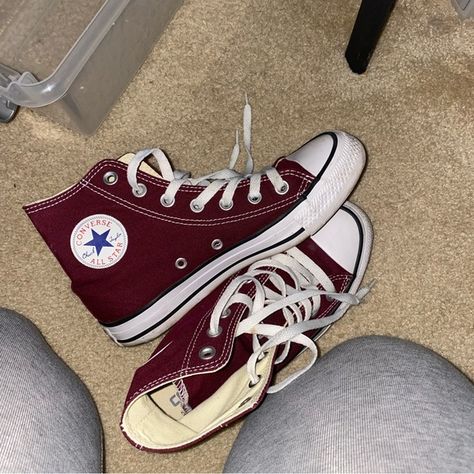 Converse Chuck Taylors Burgundy Unisex Men’s Size 4 Woman’s Size 6 Cherry Red Converse, Wine Red Converse, Burgundy Converse Outfit, Black And Red Converse, Evan Rosier Aesthetic, Converse Rouge, Dark Red Converse, Dark Red Shoes, Converse Maroon