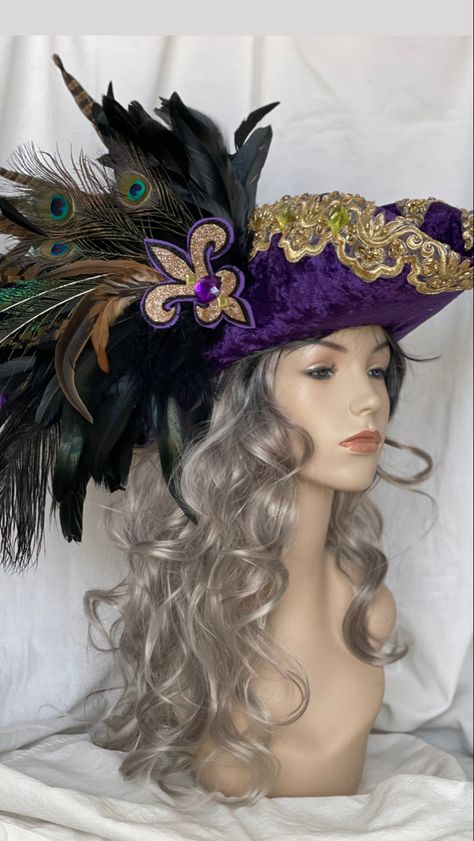 Pirate Hat Purple, Pirate Hats Women, Womens Pirate Hat, Fancy Pirate Hat, Decorated Pirate Hat, Pirate Hat Women, Purple Pirate Outfit, Diy Pirate Hat, Fantasy Hats