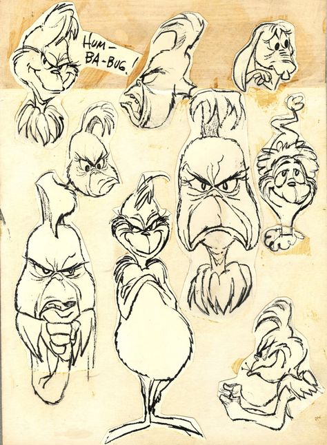 Grinch model sheet by Chuck Jones from the TV special "How the Grinch Stole Christmas!," 1966 Chuck Jones Art, O Grinch, Grinch Drawing, Dr Seuss Grinch, Grinch Party, Chuck Jones, The Grinch Stole Christmas, Character Model, Model Sheet