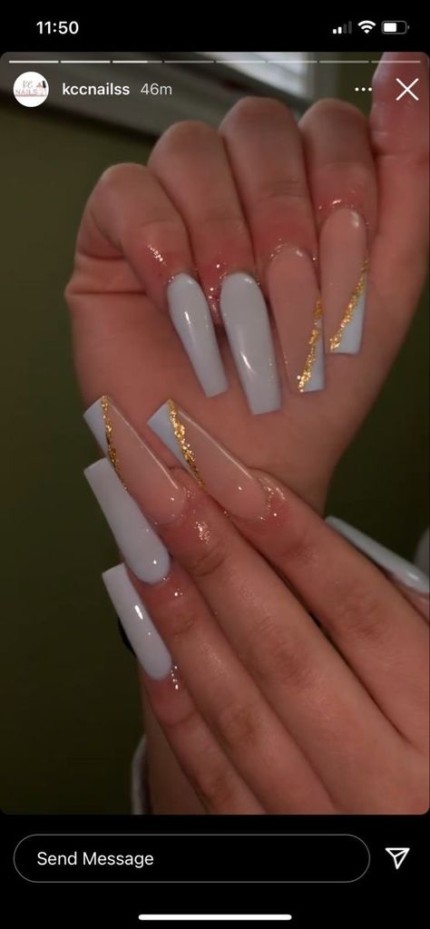 Tårta Design, Gold Acrylic Nails, Summer Acrylic, Long Acrylic Nail Designs, Ombre Acrylic Nails, White Acrylic Nails, Simple Acrylic Nails, Glow Nails, Long Acrylic Nails Coffin