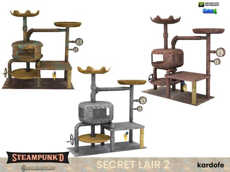 The Sims Resource - Steampunked_Secret lair_Cat tree Sims 4 Cc Cat Tree, Custom Cat Trees, Sims Memes, Sims Inspiration, Dining Room Sideboard, Cat Cages, Cat Scratching Post, Wood Stool, Cc Sims