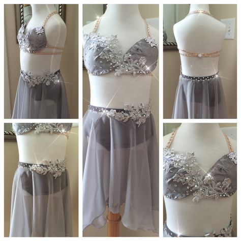 2-Piece Custom Lyrical Dance Costume-Grey with Appliques Grey Lyrical Dance Costumes, Trio Ideas, Contemporary Dance Dress, Leotard Dance Costume, Lyrical Dress, Lyrical Dance Dresses, Solo Dance Costumes, Pretty Dance Costumes, Figure Skating Competition Dresses