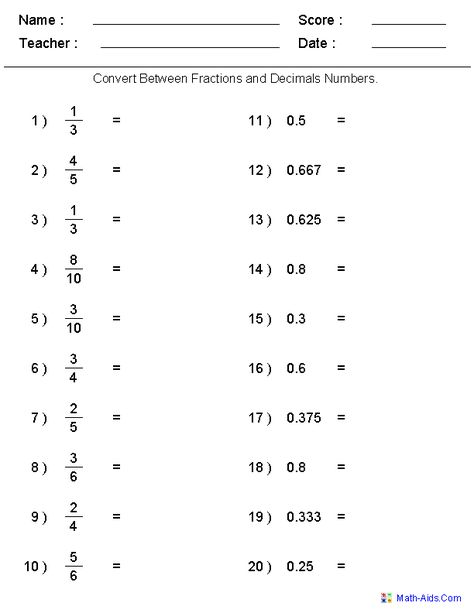 Converting Between Fractions & Decimals Worksheets - teacher generated worksheets on all sorts of fraction conversions Fractions To Decimals Worksheet, Fraction Worksheet, Multiplying Fractions Worksheets, Converting Fractions, Math Decimals, Decimals Worksheets, Decimal Number, Fractions Decimals, Printable Math Worksheets