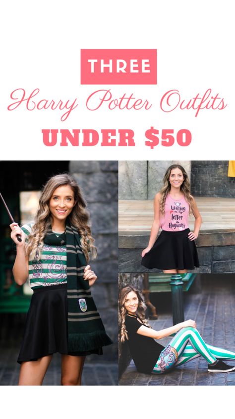 3 cute and magical Harry Potter outfits on a budget! Harry Potter Broadway, Outfits On A Budget, Broadway Outfit, Hufflepuff Outfit, Minion Outfit, Hogwarts Shirt, Universal Studios Orlando Trip, Hogwarts Uniform, Disney Universal Studios