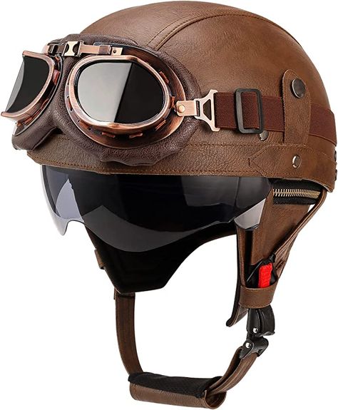 Leather Motorcycle Helmet, Motorcycle Helmets Half, Half Helmets, German Style, Airplane Party, Retro Motorcycle, Scooter Bike, Aviation Photography, Half Face