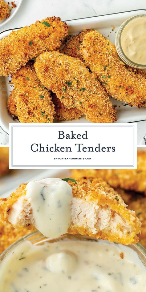 These EASY crispy Baked Chicken Tenders incorporate panko and mayo so they're super crunchy yet incredibly moist! Mayo Panko Baked Chicken, Oven Baked Chicken Tenders Panko, Chicken Tenders With Mayo And Panko, Simple Chicken Tender Recipes, Frozen Chicken Tender Recipes, Chicken Tender Recipes Baked Ovens, Breaded Baked Chicken Recipes, Baked Crunchy Chicken, Easy Chicken Tender Recipes