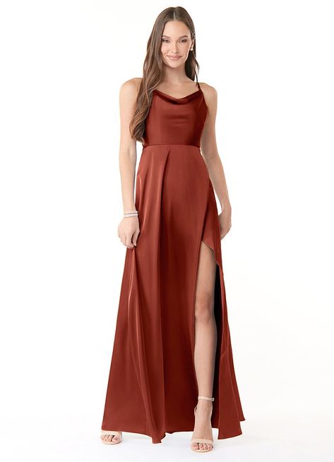 AZAZIE NAOMIE STRETCH SATIN DRESS - Bridesmaid Dresses Terracotta Bridesmaid Dresses Azazie, Sangria Bridesmaid Dresses, Satin Dress Bridesmaid, Terracotta Bridesmaid Dress, Terracotta Bridesmaid, Bridesmaid Dresses Separates, Rust Bridesmaid Dress, Orange Bridesmaid, Bridesmaid Dresses Azazie