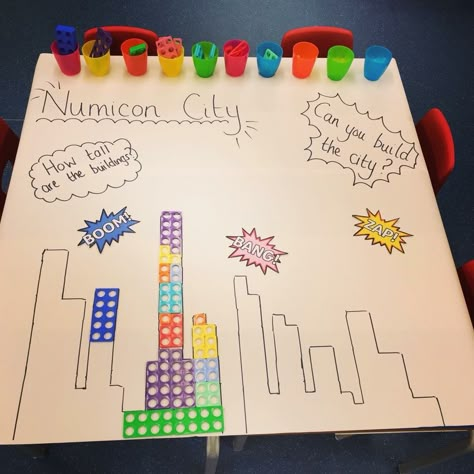 Number Activities Year 1, Supertato Maths Eyfs, Numicon City Tuff Tray, Year 2 Maths Activities, Superhero Maths Activities Eyfs, Year 1 Superhero Activities, Maths Areas Eyfs, Maths Activities Year 1, Superhero Continuous Provision