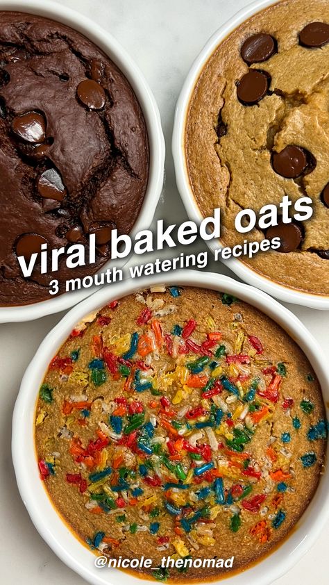 Healthy Oat Bake, Viral Baked Oats, Baked Oats Healthy Breakfast Recipes, Tracesoats Baked Oats, Snickerdoodle Baked Oats, Blender Baked Oatmeal, Blended Baked Oatmeal Recipes, Kodiak Oats Recipes, Baked Oats Recipe Breakfast