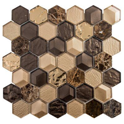 Upgrade your remodeling project with Andova’s Xen mosaic collection. These high-end tiles will instantly elevate your walls and floors with a modern, clean and fresh look. Manufactured from top quality glass and marble, these hexagon shaped mosaics are versatile and multi-functional. The geometric hexagon beehive shape will be a fashion statement in your kitchen, bathroom, entryway, garden, pool, accent wall- virtually anywhere. Colour: Spirit Entryway Garden, Gold Mosaic Tile, Hexagon Tile Bathroom, Glass Backsplash Kitchen, Stone Mosaic Wall, Mosaic Backsplash Kitchen, Gold Tile, Gold Mosaic, Wall Tiles Design