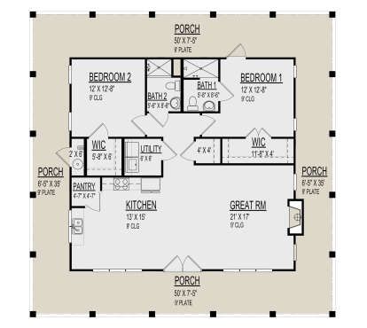 Country Plan: 1,303 Square Feet, 2 Bedrooms, 2 Bathrooms - 9300-00035 2 Bedroom One Bath Floor Plans, 2 Bedroom 1.5 Bath Open Floor Plan, 1 Story 2 Bedroom 2 Bath House Plans, 2 Bed 1.5 Bath Floor Plan Small, Granny Suites Floor Plans, Floor Plans 1000 Sq Ft Home Design, 2 Bedroom 2 Bath Floor Plans, Barndominium 2 Bedroom 2 Bath, 2bedroom House Plans Open Floor Layout