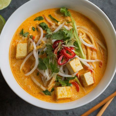 Malaysian Laksa Soup Recipe with Coconut Cream- Instacart Laksa Soup Recipe, Malaysian Laksa, Coconut Curry Noodle Soup, Laksa Recipe, Laksa Soup, Recipes With Coconut Cream, Curry Noodle Soup, Curry Laksa, Thai Soup