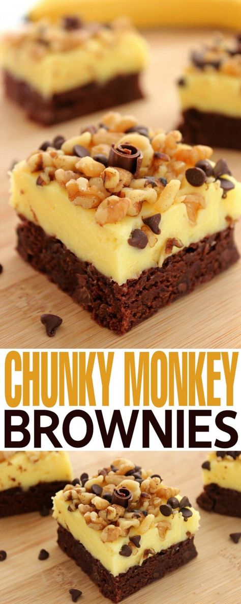 Chunky Monkey Brownies, Sweet Slices, Blondie Recipes, Brownies Recipes, Bar Desserts, Banana Brownies, Food Addict, Baking Inspiration, Creative Baking