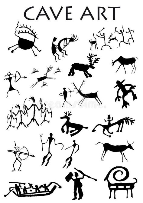 Set of Cave Art in white background vector illustration Animal Stencil Art, Petroglyphs Art, Stone Age Art, Afrofuturism Art, Ancient Drawings, Cave Drawings, Primitive Painting, Line Art Images, Cave Art