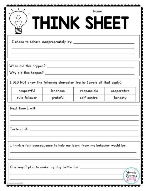 Think Sheets, Think Sheet, Behavior Reflection, Counseling Worksheets, Behavior Interventions, Classroom Behavior Management, Counseling Activities, Social Emotional Skills, Classroom Behavior