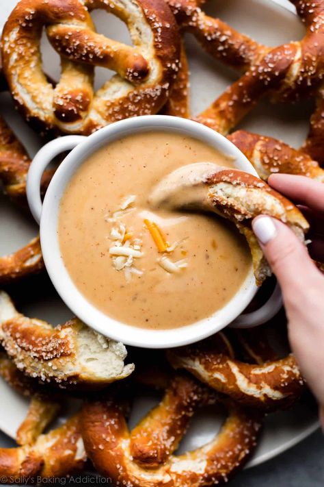 This creamy pub-style beer cheese dip is an easy appetizer recipe that's ready in 15 minutes. Use lager-style beer or your favorite variety. Best Christmas Appetizers, Beer Cheese Dip, Homemade Soft Pretzels, Christmas Recipes Appetizers, Sally's Baking, Stay Hungry, Fall Cooking, Superbowl Snacks, Beer Cheese