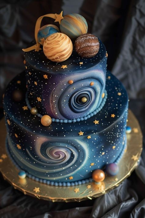 Stunning Milky Way Birthday Cake Idea Out Of This World Birthday Cake, Celestial 1st Birthday, Space Cake Easy, Pop Star Birthday Cake, Galaxy Birthday Party Ideas Space Theme, Galaxy Birthday Cake Ideas, Star Wars Buttercream Cake, Galaxy Themed Desserts, Space Cake Design