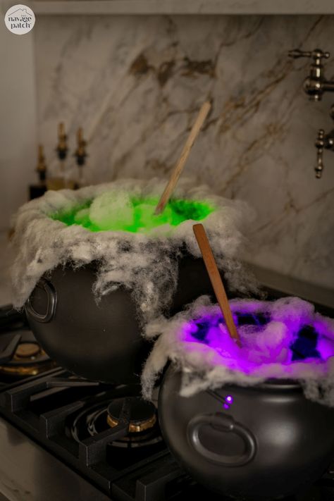 DIY Self-Stirring Cauldron by The Navage Patch | Halloween props | DIY Halloween decorations | Easy Halloween crafts | Halloween decorations ideas DIY | Halloween witch ideas | DIY witch cauldron | Light up halloween decorations | #TheNavagePatch | #Halloween | TheNavagePatch.com Halloween Crafts Cauldron, Diy Witch Trunk Or Treat, The Navage Patch Halloween, Witches Cauldron Decoration Ideas, Halloween Decorations Cauldron, Diy Apothecary Decor, Cauldron Trunk Or Treat, Self Stirring Cauldron, Witch Cauldron Diy