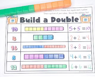 Practice doubles with cubes Addition Doubles Worksheet, How To Teach Doubles Facts, Doubles Math Games, Adding Doubles First Grade, Doubles And Near Doubles Activities, Doubles Math Activities, Doubles Facts First Grade, Doubles Activities For First Grade, Doubles Facts Anchor Chart