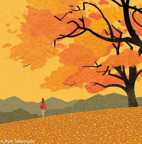 NON November 2018 - cover illustrations by Ryo Takemasa October Painting, November Design, Ryo Takemasa, November Art, Trees Illustration, Fall Illustration, Autumn Illustration, Fall Art, Tree Illustration